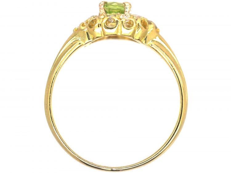 Edwardian 18ct Gold , Peridot & Diamond Cluster Ring