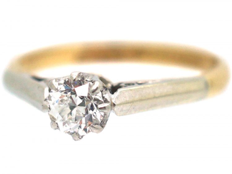 Art Deco 18ct Gold & Platinum, Diamond Solitaire Ring