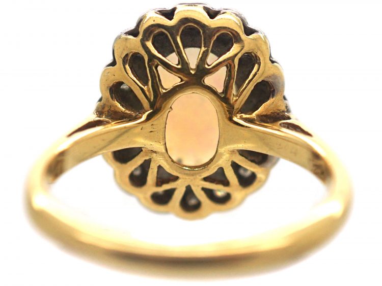 18ct Gold & Platinum Opal & Diamond Oval Cluster Ring