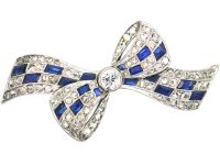 Art Deco 14ct Gold & Platinum, Sapphire & Diamond Bow Brooch by Pistol & Pulker