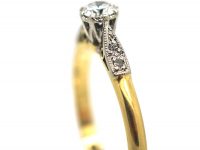 Art Deco 18ct Gold & Platinum, Diamond Solitaire Ring with Diamond Set Shoulders