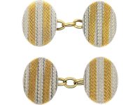 Art Deco 18ct Gold & Platinum Oval Cufflinks with Ripple Design