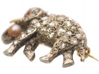 Edwardian Elephant Brooch set with Diamonds, Ruby & a Natural Pearl