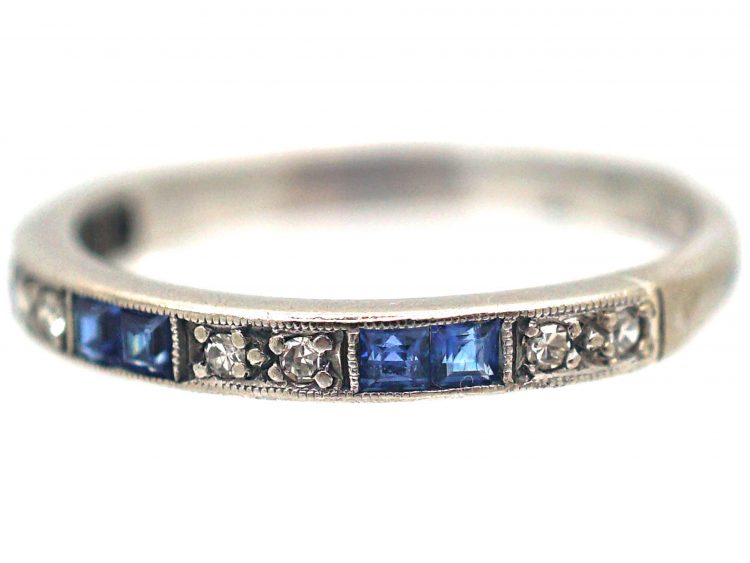 Art Deco 18ct White Gold, Sapphire & Diamond Half Eternity Ring