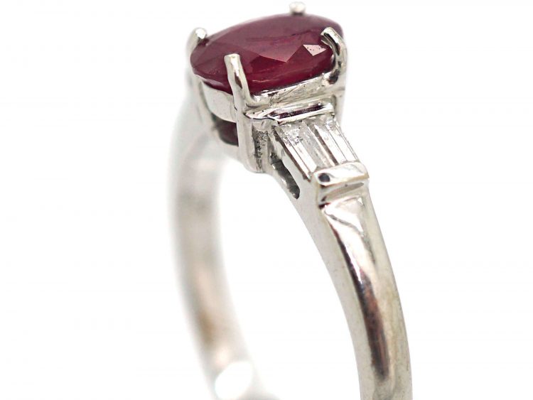 9ct White Gold, Ruby & Diamond Baguette Ring