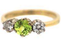 18ct Gold Peridot & Diamond Three Stone Ring