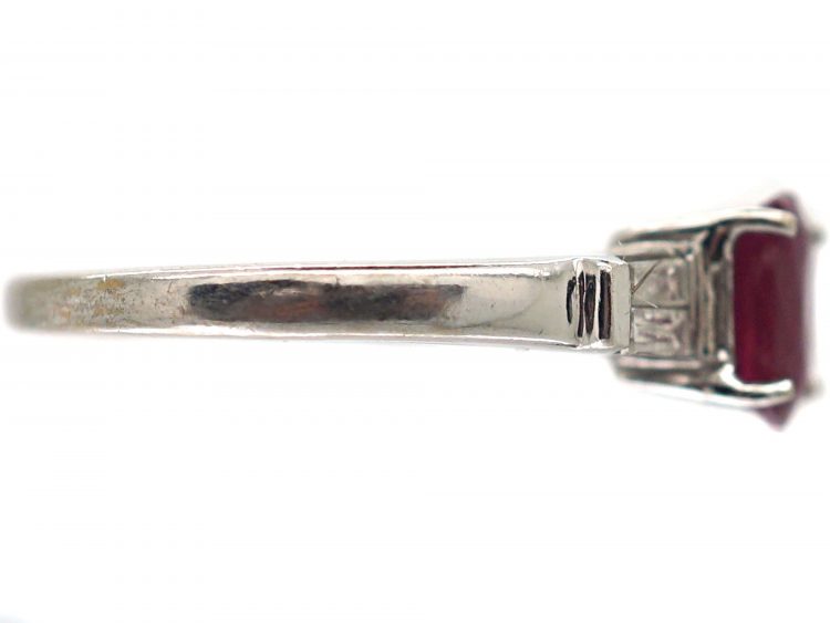 9ct White Gold, Ruby & Diamond Baguette Ring
