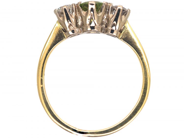 18ct Gold Peridot & Diamond Three Stone Ring