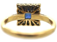 Art Deco 18ct Gold & Platinum, Sapphire & Diamond Square Shaped Ring