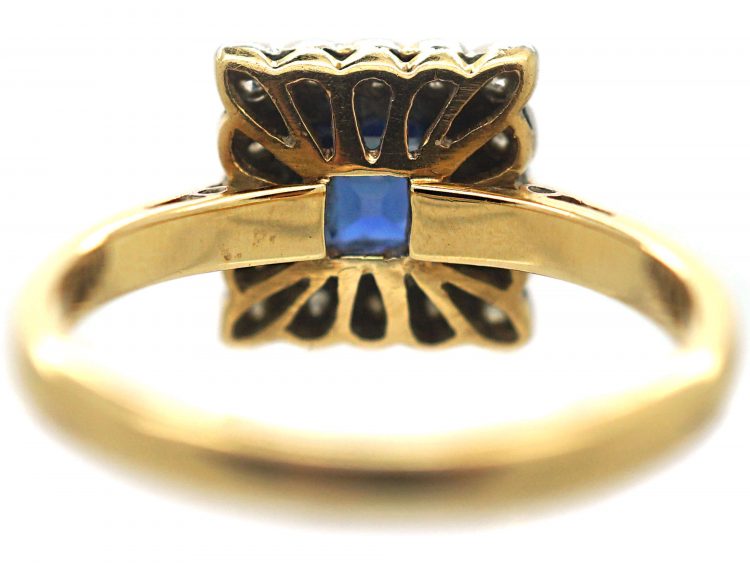 Art Deco 18ct Gold & Platinum, Sapphire & Diamond Square Shaped Ring