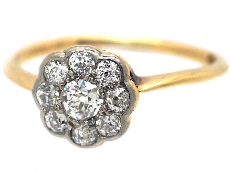 Edwardian 18ct Gold & Platinum, Diamond Daisy Cluster Ring