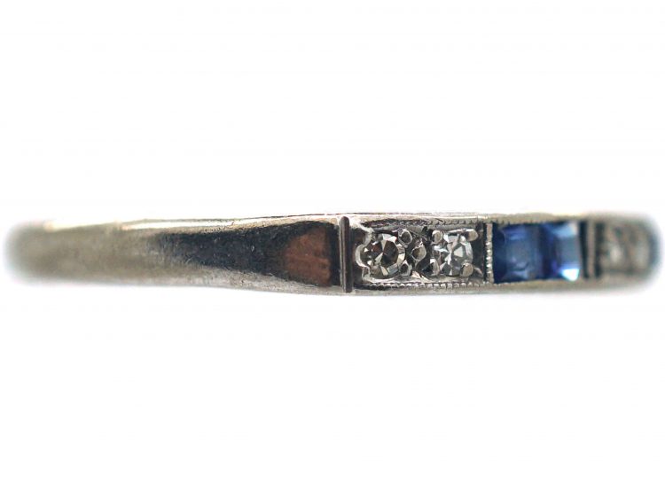 Art Deco 18ct White Gold, Sapphire & Diamond Half Eternity Ring