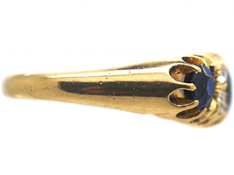 Edwardian 18ct Gold, Three Stone Sapphire & Diamond Ring