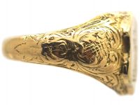 Victorian 18ct Gold Shield Shaped Signet Ring with Engraving of a Dragon
