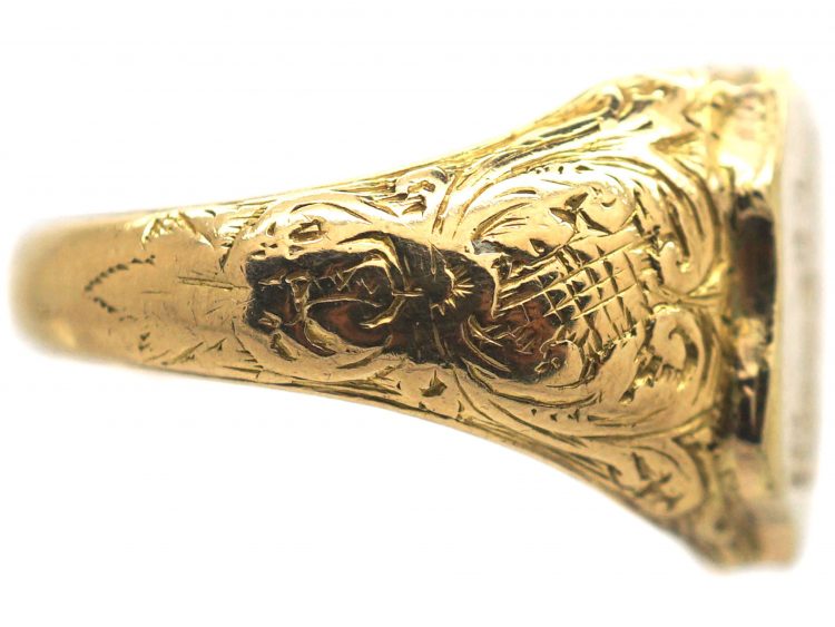 Victorian 18ct Gold Shield Shaped Signet Ring with Engraving of a Dragon