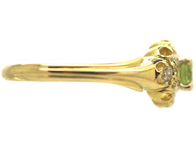 Edwardian 18ct Gold , Peridot & Diamond Cluster Ring
