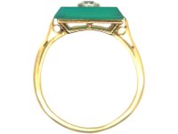 Art Deco Green Chalcedony & Diamond Rectangular Ring