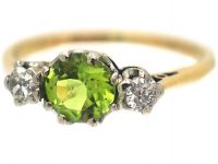 Edwardian 18ct Gold, Peridot & Diamond Three Stone Ring