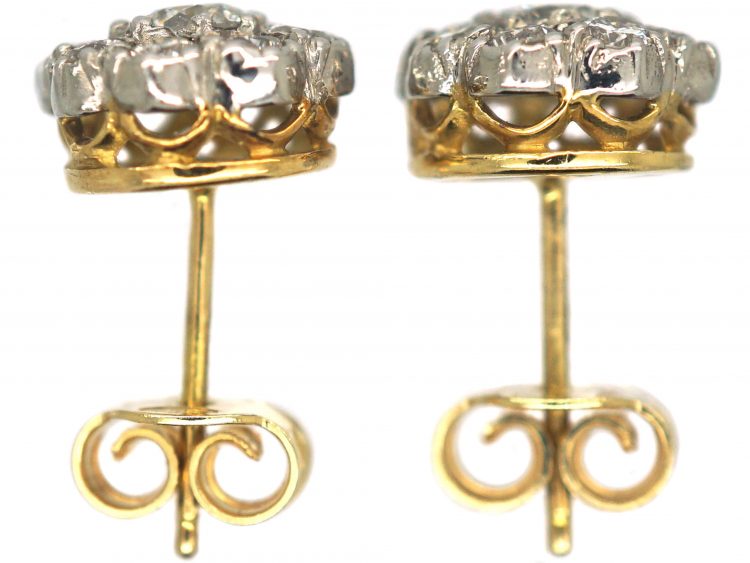 18ct White & Yellow Gold & Diamond Daisy Cluster Earrings