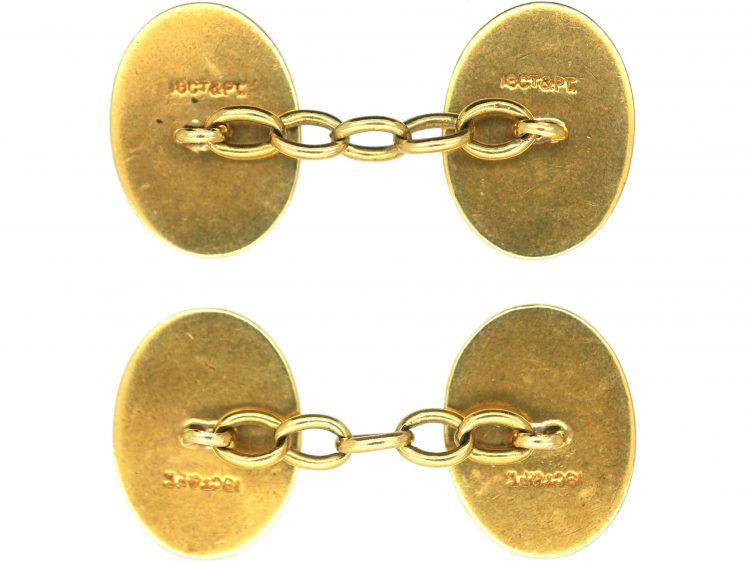 Art Deco 18ct Gold & Platinum Oval Cufflinks with Ripple Design