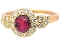 18ct Gold, Cabochon Star Ruby & Diamond Cluster Ring