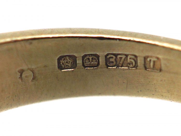 9ct Gold Stripy Blue Enamel & Diamond Ring