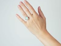 Edwardian Platinum, Opal & Diamond Oval Cluster Ring