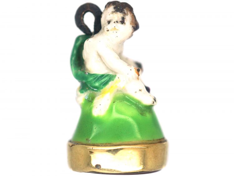 Victorian Chelsea-Derby Porcelain Cherub Seal with Carnelian Base