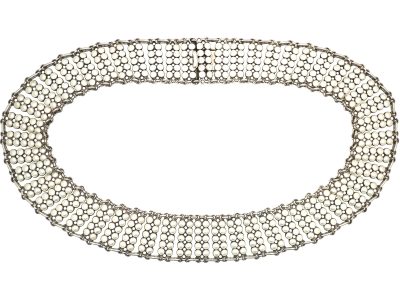 Norwegian Silver & White Enamel Collar Necklace by Einar Modahl