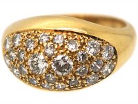 French 18ct Gold Bombe Ring with Pave Set Diamonds