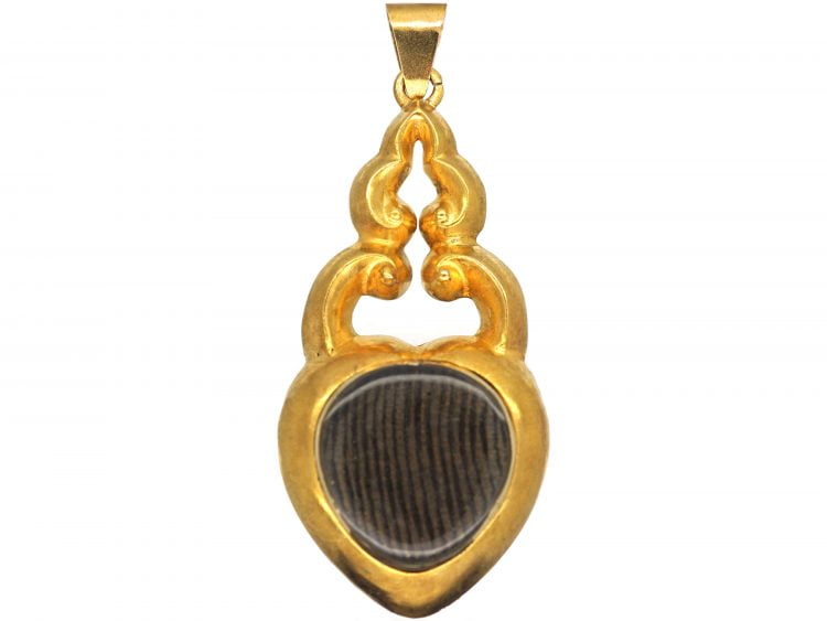 Victorian 15ct Gold Heart Shaped Pendant set with a Cabochon Garnet