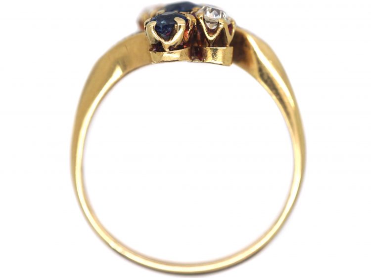 Edwardian 18ct Gold, Sapphire & Diamond Crossover Ring