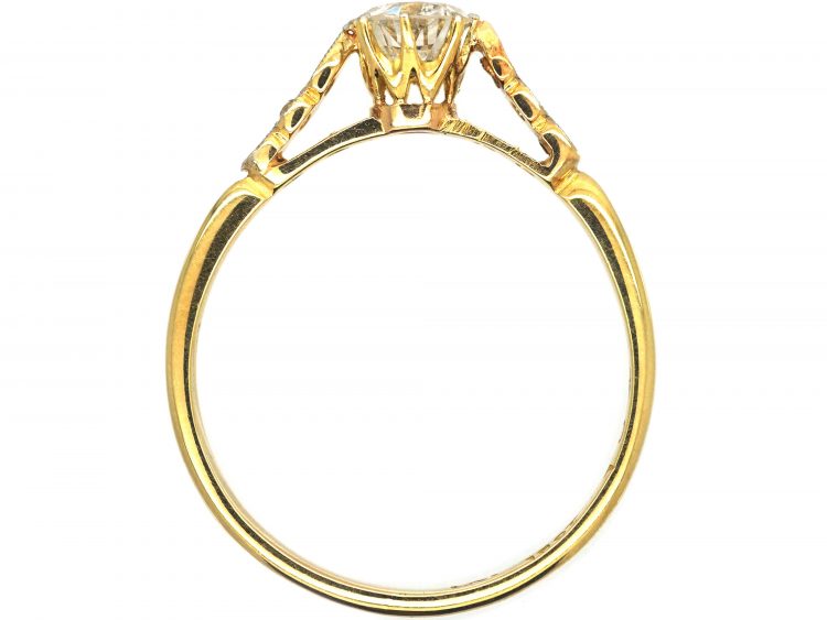 Art Deco 18ct Gold & Platinum, Diamond Solitaire Ring with Diamond Set Shoulders