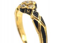 Victorian 18ct Gold & Diamond Cluster Ring with Black Enamel Detail