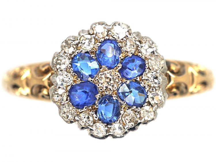 Edwardian 18ct Gold, Sapphire & Diamond Cluster Ring