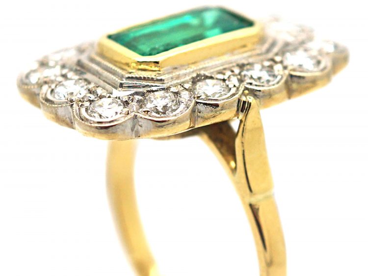 18ct Gold Emerald & Diamond Rectangular Ring