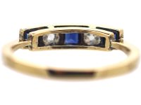 Art Deco 18ct Gold & Platinum, Square Cut Sapphire & Diamond Ring