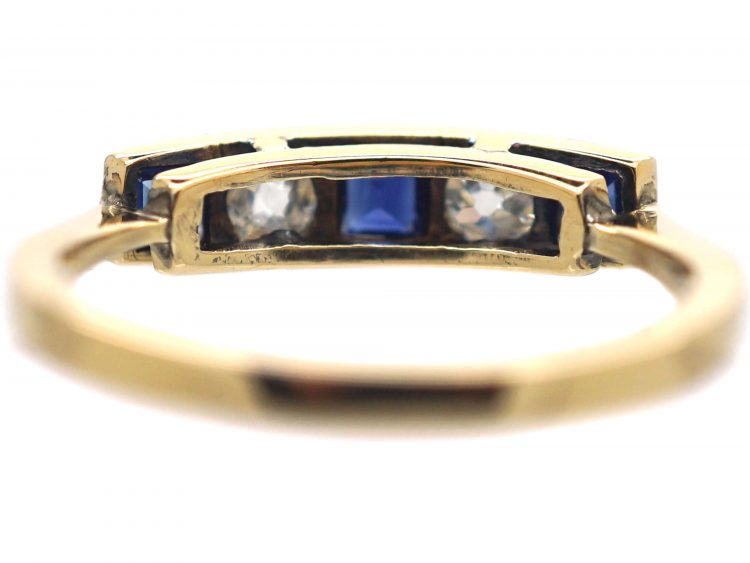 Art Deco 18ct Gold & Platinum, Square Cut Sapphire & Diamond Ring