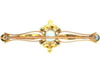 Edwardian 15ct Gold, Aquamarine & Natural Split Pearl Brooch