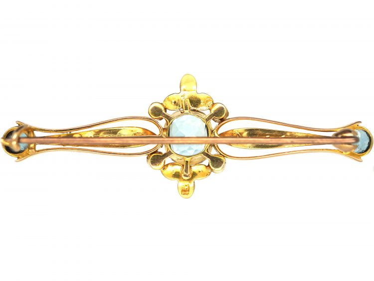 Edwardian 15ct Gold, Aquamarine & Natural Split Pearl Brooch