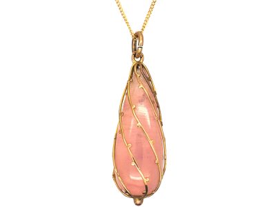 Art Nouveau 9ct Gold & Rose Quartz Pendant on 9ct Gold Chain
