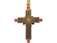 Regency 15ct Gold, Coral & Natural Pearl Cross with Grapes Motif