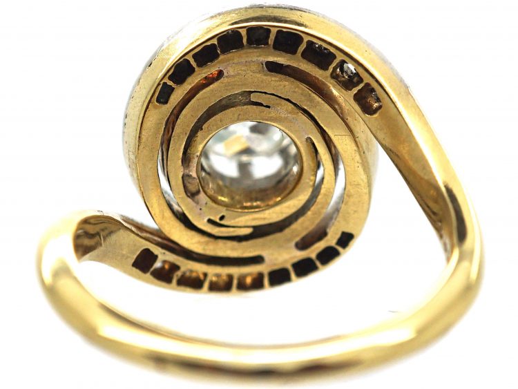 French Art Nouveau 18ct Gold & Platinum, Catherine Wheel Design Diamond Set Ring