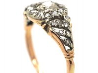 Georgian 18ct Gold & Silver, Diamond Cluster Ring with rose Diamond set Shoulders