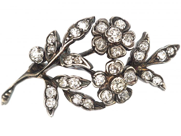 Regency Small Diamond Flower Spray Brooch set with Diamonds