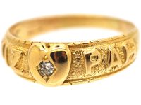 Victorian 18ct Gold Ring Spelling Mizpah with a Heart & Diamond Motif