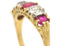 Victorian 18ct Gold, Five Stone Ruby & Diamond Carved Half Hoop Ring
