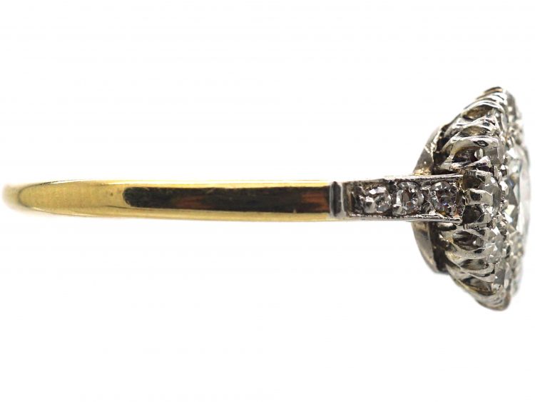 Edwardian 18ct Gold & Platinum Diamond Cluster Ring with Diamond Set Shoulders