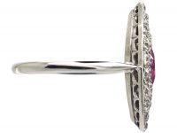 Edwardian 18ct White Gold & Platinum, Diamond & Pink Sapphire Marquise Shaped Ring