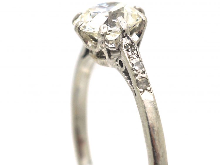 Art Deco Diamond Solitaire Ring with Diamond Set Shoulders